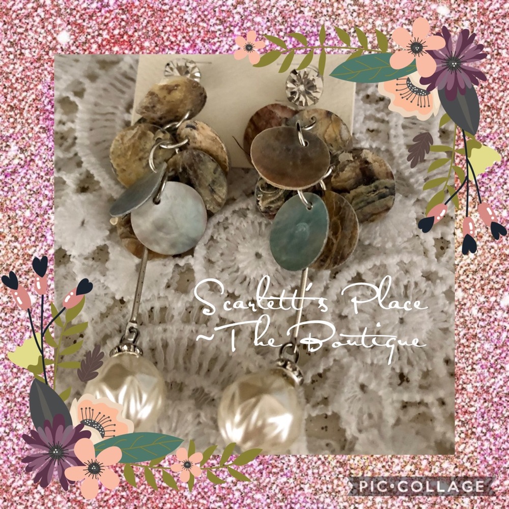 Gold & Silver Shell-Like Statement Dangle Earrings